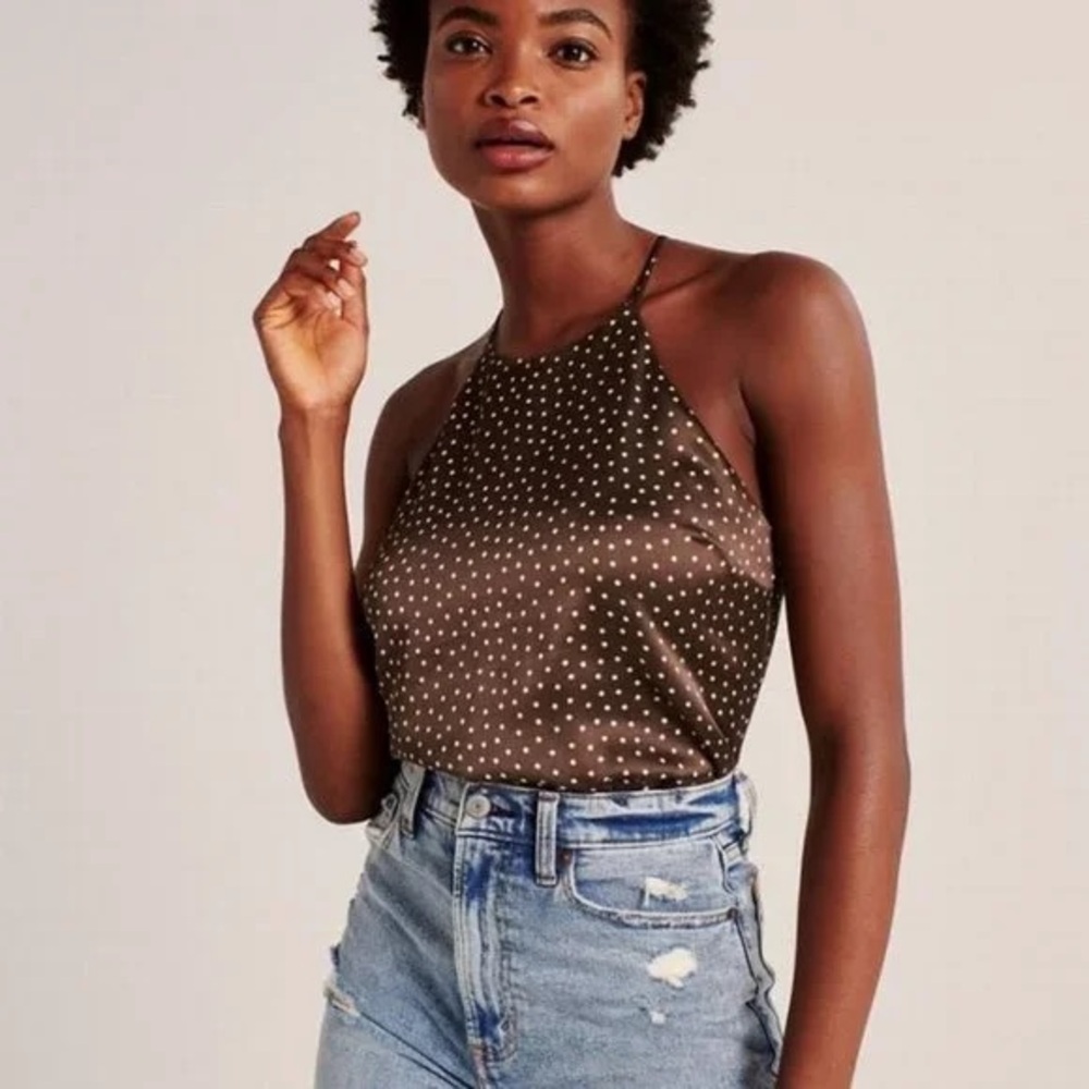 Abercrombie & Fitch Polka Dot and Lace Satin Brown Bodysuit